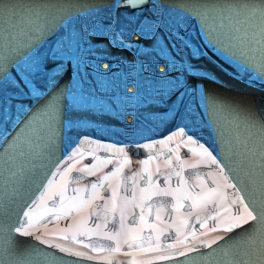 2 Piece Girls 3T Genuine Kids Skirt & Denim Shirt